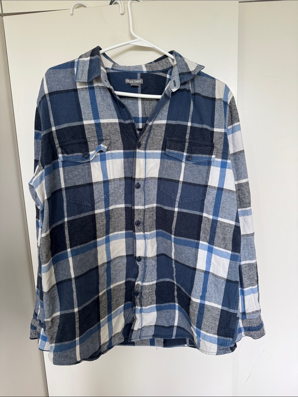 Falls Creek Navy and White Plaid Button-Down Shirt